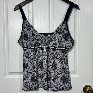 Vintage Studio Dontanella Y2K Black White Damask Cami Top Babydoll Lace Size Lg